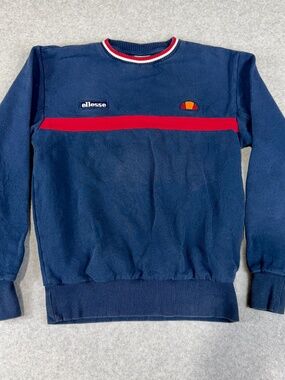 Vintage 90s Ellesse Columbus Sweatshirt Mens M Navy Blue Red Stripe Retro Tennis